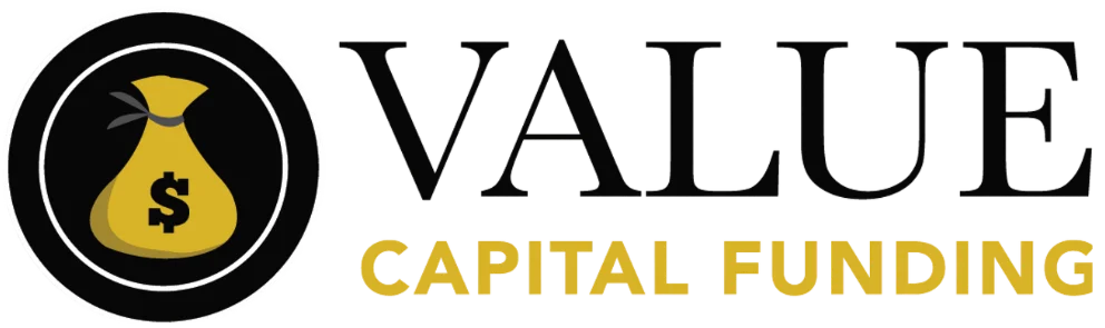 Value Capital Funding logo with a yellow money bag icon and black text on a transparent background.